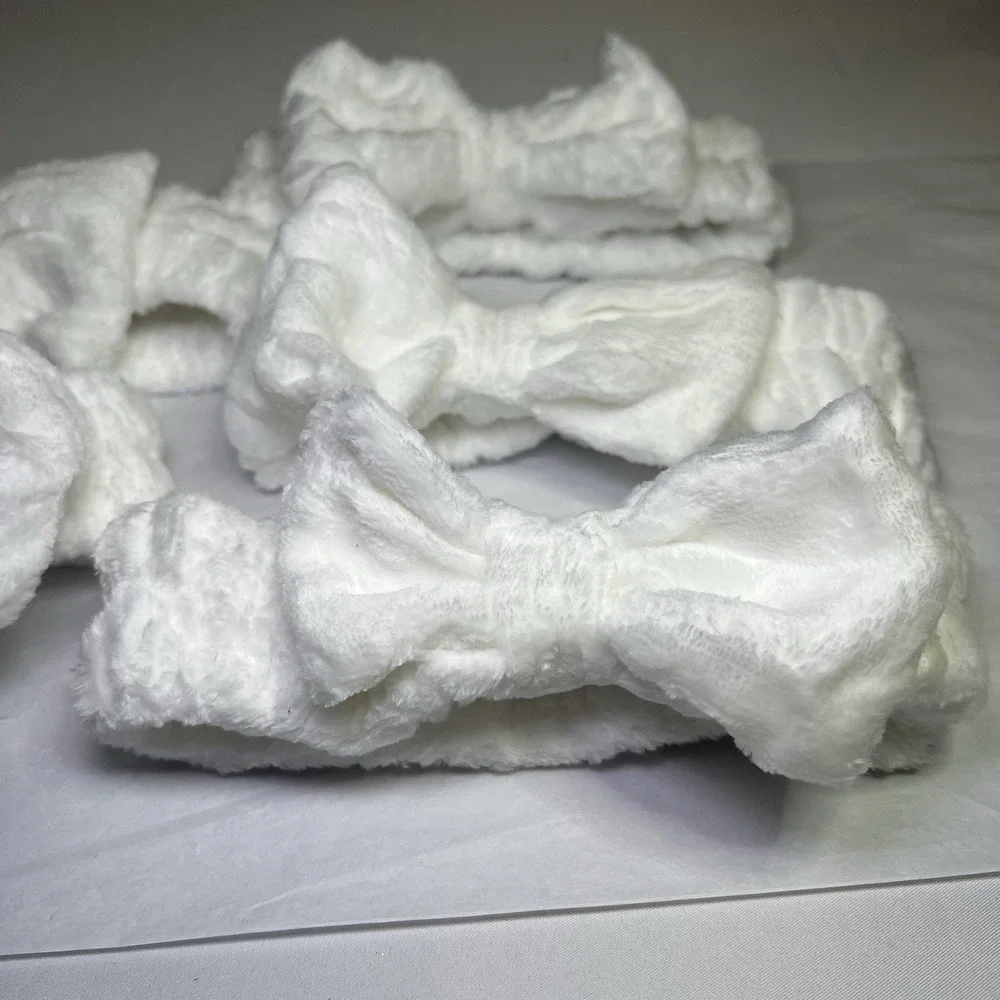 Set Of 5 SPA Headbands White Soft Makeup Headband Fleece Bow Face Wash for Women